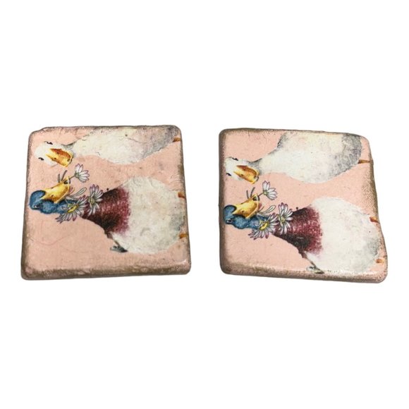 Ducks Stone Coasters Upcled with Decoupage and Hand Painte Ducks in Love - Picture 5 of 7